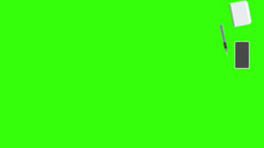 Yeşil ekrandaki ofis araçlarının canlandırması, düz tasarım ögeleri