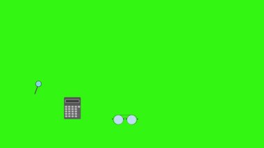 Yeşil ekrandaki ofis araçlarının canlandırması, düz tasarım ögeleri