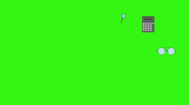 Yeşil ekrandaki ofis araçlarının canlandırması, düz tasarım ögeleri