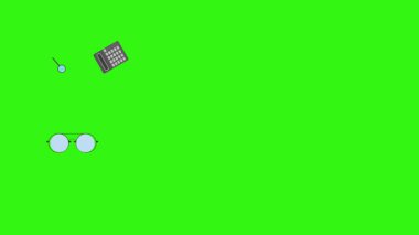 Yeşil ekrandaki ofis araçlarının canlandırması, düz tasarım ögeleri