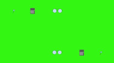 Yeşil ekrandaki ofis araçlarının canlandırması, düz tasarım ögeleri