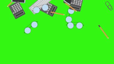 Yeşil ekrandaki ofis araçlarının canlandırması, düz tasarım ögeleri