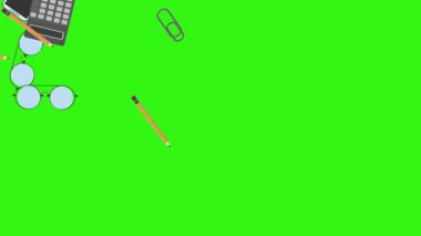 Yeşil ekrandaki ofis araçlarının canlandırması, düz tasarım ögeleri