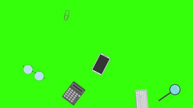 Yeşil ekrandaki ofis araçlarının canlandırması, düz tasarım ögeleri