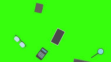 Yeşil ekrandaki ofis araçlarının canlandırması, düz tasarım ögeleri