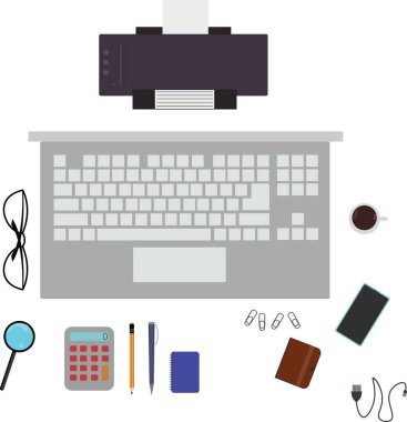 Çalışma alanı ofis araçları seti, temel grafik düz tasarım