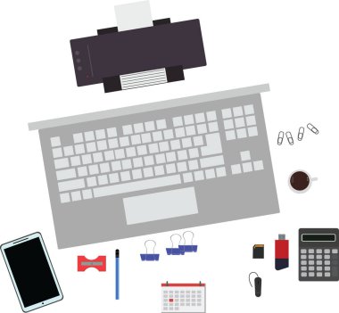 Çalışma alanı ofis araçları seti, temel grafik düz tasarım