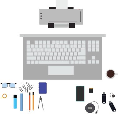 Çalışma alanı ofis araçları seti, temel grafik düz tasarım