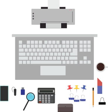 Çalışma alanı ofis araçları seti, temel grafik düz tasarım