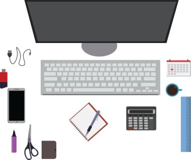Çalışma alanı ofis araçları seti, temel grafik düz tasarım