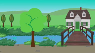 Alanların çizgi film animasyonu, doğa manzarası arka plan tasarımı