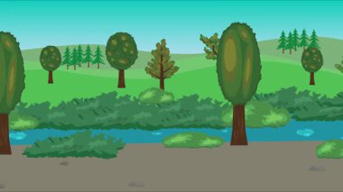 Alanların çizgi film animasyonu, doğa manzarası arka plan tasarımı