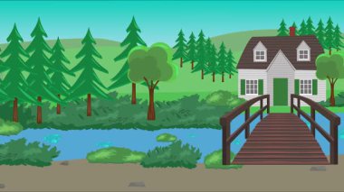 Alanların çizgi film animasyonu, doğa manzarası arka plan tasarımı