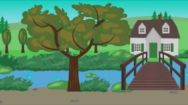 Alanların çizgi film animasyonu, doğa manzarası arka plan tasarımı