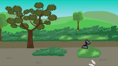 Doğa arka planında uçan kelebek grubu. Tarlalarda animasyon, vahşi yaşam çizgi filmi.