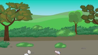 Doğa arka planında uçan kelebek grubu. Tarlalarda animasyon, vahşi yaşam çizgi filmi.