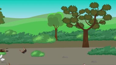 Doğa arka planında uçan kelebek grubu. Tarlalarda animasyon, vahşi yaşam çizgi filmi.