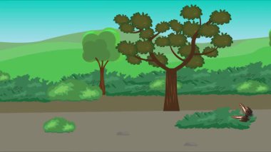 Doğa arka planında uçan kelebek grubu. Tarlalarda animasyon, vahşi yaşam çizgi filmi.