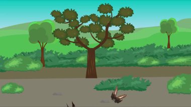 Doğa arka planında uçan kelebek grubu. Tarlalarda animasyon, vahşi yaşam çizgi filmi.