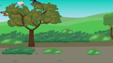 Doğa arka planında uçan kelebek grubu. Tarlalarda animasyon, vahşi yaşam çizgi filmi.