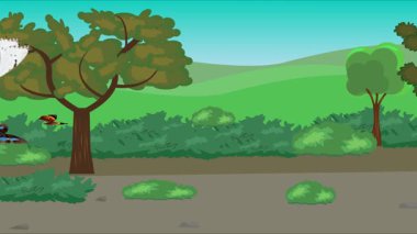 Doğa arka planında uçan kelebek grubu. Tarlalarda animasyon, vahşi yaşam çizgi filmi.