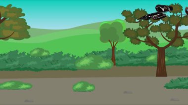 Doğa arka planında uçan kelebek grubu. Tarlalarda animasyon, vahşi yaşam çizgi filmi.