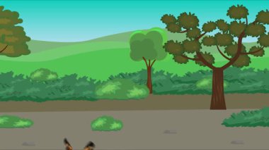 Doğa arka planında uçan kelebek grubu. Tarlalarda animasyon, vahşi yaşam çizgi filmi.