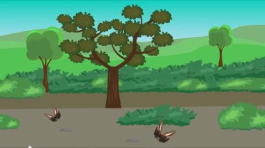 Doğa arka planında uçan kelebek grubu. Tarlalarda animasyon, vahşi yaşam çizgi filmi.