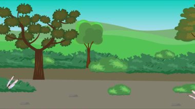 Doğa arka planında uçan kelebek grubu. Tarlalarda animasyon, vahşi yaşam çizgi filmi.