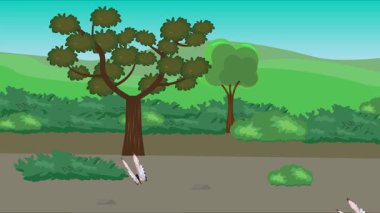 Doğa arka planında uçan kelebek grubu. Tarlalarda animasyon, vahşi yaşam çizgi filmi.