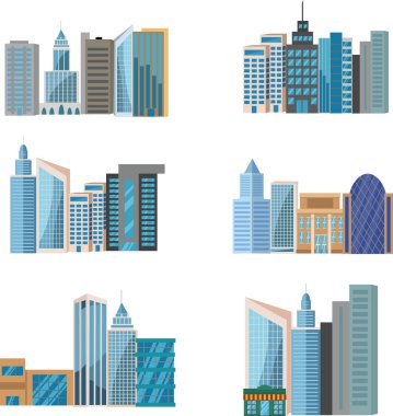 Modern şehir yapı grupları koleksiyon vektör tasarımını ayarladı