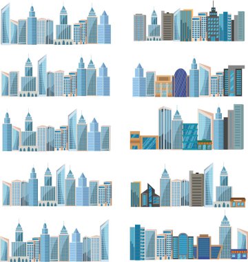 Modern şehir yapı grupları koleksiyon vektör tasarımını ayarladı