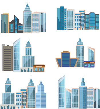 Modern şehir yapı grupları koleksiyon vektör tasarımını ayarladı