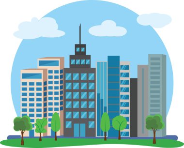 Modern şehir binaları tasarımı, düz çizgi film elemanı