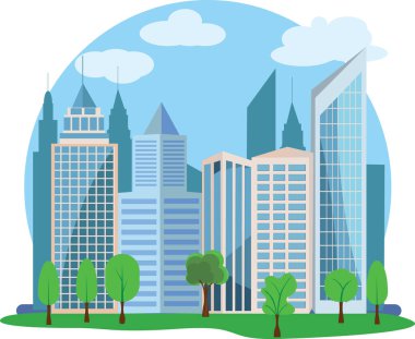 Modern şehir binaları tasarımı, düz çizgi film elemanı