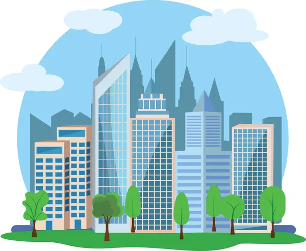 Modern şehir binaları tasarımı, düz çizgi film elemanı