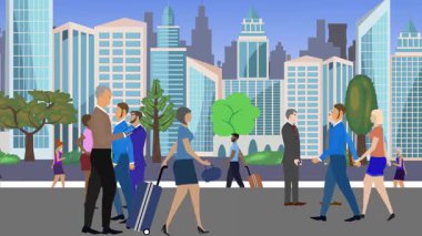 İnsanlar yürüyor, çizgi film karikatürleri dağılıyor, seyahat teması...