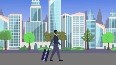 Erkek yürüyüşü, şehir molası çizgi film animasyonu, seyahat teması