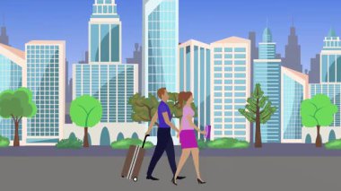 Çift yürüyüşü, şehir arası çizgi film animasyonu, seyahat teması