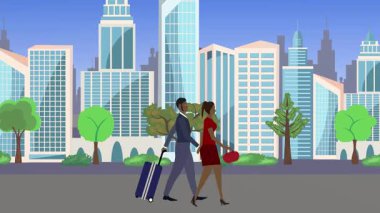 Çift yürüyüşü, şehir arası çizgi film animasyonu, seyahat teması