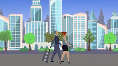 Çift yürüyüşü, şehir arası çizgi film animasyonu, seyahat teması