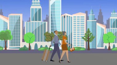 Çift yürüyüşü, şehir arası çizgi film animasyonu, seyahat teması