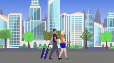 Çift yürüyüşü, şehir arası çizgi film animasyonu, seyahat teması