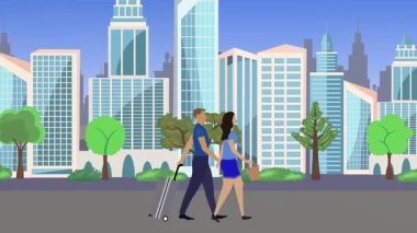 Çift yürüyüşü, şehir arası çizgi film animasyonu, seyahat teması