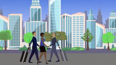 İnsanlar yürüyor, çizgi film karikatürleri dağılıyor, seyahat teması...