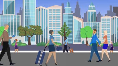 İnsanlar yürüyor, çizgi film karikatürleri dağılıyor, seyahat teması...