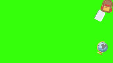 Yeşil ekranda okula geri dönen nesnelerin çizgi film animasyonu