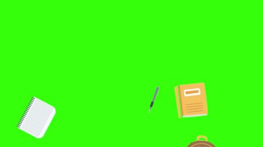 Yeşil ekranda okula geri dönen nesnelerin çizgi film animasyonu