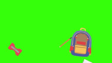 Yeşil ekranda okula geri dönen nesnelerin çizgi film animasyonu