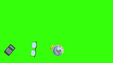 Yeşil ekranda okula geri dönen nesnelerin çizgi film animasyonu